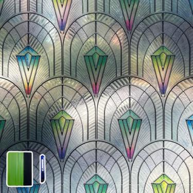 Imagem de Chicskin Película de vitral vintage 3D com ferramentas, película decorativa para janela de privacidade para quarto/porta/decoração de casa, prisma pavão, 28 x 180 cm