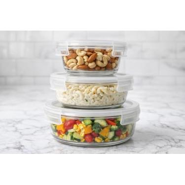 Imagem de Conjunto 3 Potes Hermético de Vidro Redondos com Tampa 360ml 550ml 850ml – Organização, Vedação e Segurança Potes Redondo com Tampa para Microondas Geladeira e Freezer