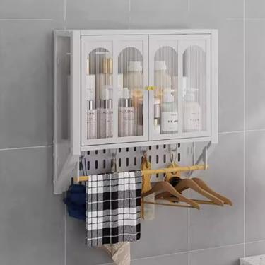 Imagem de Armário de remédios de metal montado na parede para armazenamento de banheiro, prateleiras ajustáveis, organizador de vaso sanitário acima com barra de toalha, solução elegante para banheiro