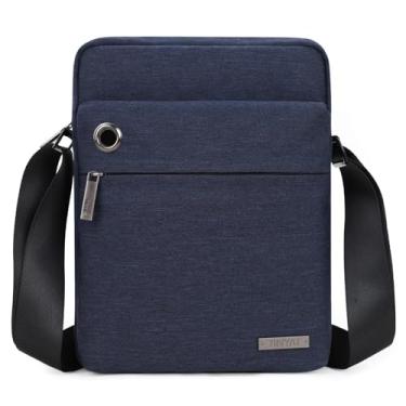 Imagem de Bolsa tiracolo masculina à prova d'água com alça ajustável para tablet de 10,1 polegadas pequena bolsa carteiro para viagens, Azul escuro/T550