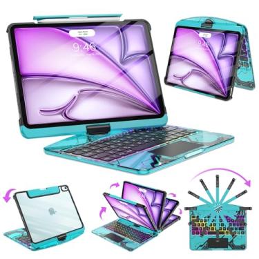 Imagem de SIBEITU Capa transparente com teclado sem fio para iPad Air de 13 polegadas (M3 2025/M2 2024) e iPad Pro de 12,9 polegadas, 6ª 5ª e 4ª geração com suporte para lápis, trackpad multitoque e