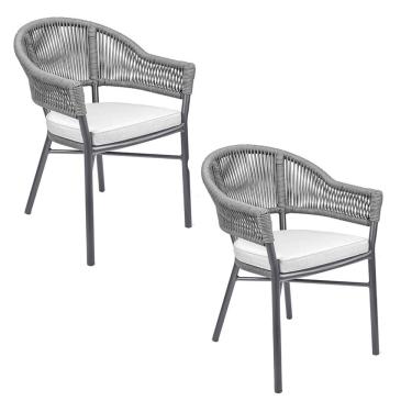 Imagem de Kit 2 Cadeiras Área Externa de Alumínio Bear com Corda Naútica Grafite G56 - Gran Belo