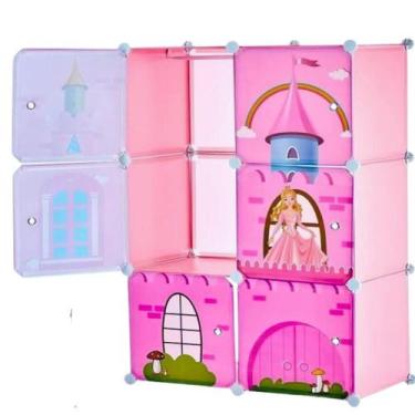 Imagem de Armário Infantil Rosa Modular Portátil  Guarda-Roupa 6 Portas, Sapatei