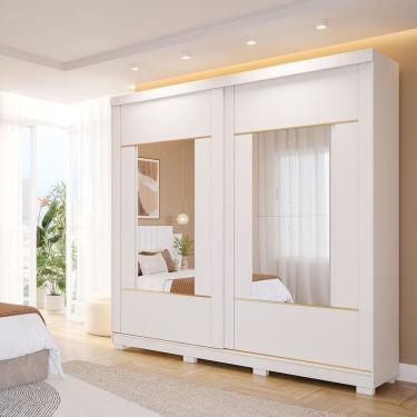 Imagem de Guarda-roupa Casal 2 Portas de Correr com Pés e 4 Espelhos 229cm 100% Mdf Talin Espresso Móveis Branco