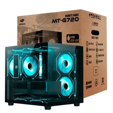 Imagem de Gabinete Gamer C3Tech Aquarius MT-G720BK S/Fonte, Lateral em Vidro Temperado, Suporte Watercooler 240mm, mATX, Preto