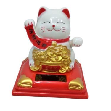 Imagem de Maneki Neko Gato Da Sorte Branco 8 Cm Alt. Energia Solar - Dantas