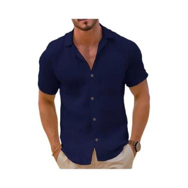 Imagem de Camisa Masculina Casual De Manga Curta Com Botões Para Verão E Praia, 
