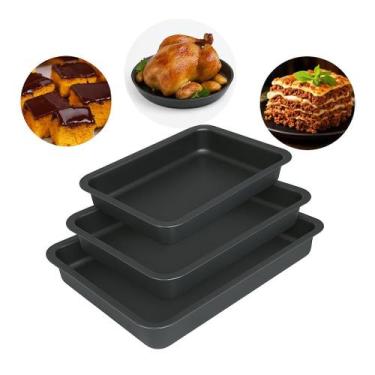 Imagem de Kit 3 Formas Assadeira Retangular Antiaderente Teflon Alumínio 42cm e 