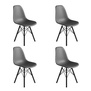 Imagem de Conjunto 4 Cadeiras Eames Estilo Moderno em Ferro Preto com Assento Cinza