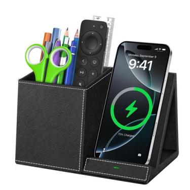 Imagem de Porta-canetas com carregador sem fio Investme Black PU Leather