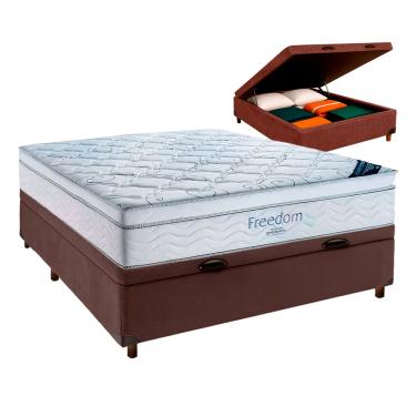 Imagem de Box Bau Blindado Marrom + Colchão Casal Freedom Ortobom