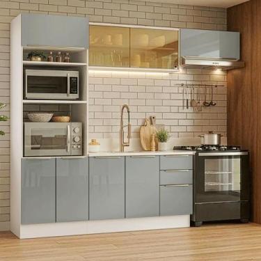 Imagem de Armário de Cozinha Completa 270 x 60 cm Lux Madesa 08, Branco/Cinza