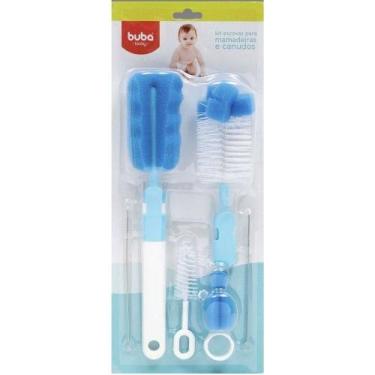 Imagem de Escovas para Mamadeiras e Canudos Buba Baby Azul 6 peças