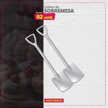 Imagem de Kit 02 Colheres Sobremesa Inox Pá Quadrada - Genérica, Prateado