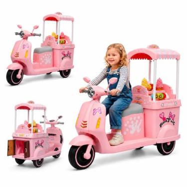 Imagem de Moto Eletrica Infantil 12V Rosa com Sorveteria, 10 Acessórios, Luz e S