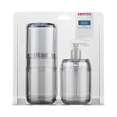 Imagem de Conjunto Saboneteira Líquida e Porta Escova de Poliestireno de 350ml, Cor Cristal, Linha Comfy, Sanremo