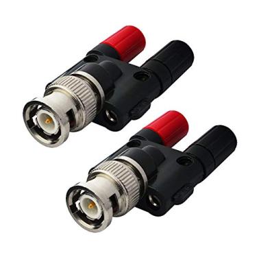 Imagem de onelinkmore Conector macho BNC para 2 x 4 mm duplo banana fêmea soquete de encadernação conector divisor coaxial RF BNC adaptador banana para antenas de rádio HF Osciloscópio DVM pacote com 2