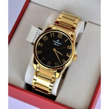 Imagem de Relogio Champion Dourado Feminino Visor Preto Grande Numeros Cn27652u