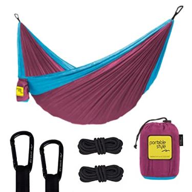 Imagem de Rede De Camping Hamaca Portátil C/Corda Portable Style Cor:Roxo - Azul