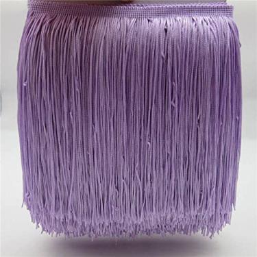 Imagem de jardas 20 cm longo guarnição de franja de renda de poliéster borla couro rosa franja aparando diy vestido latino acessórios de roupas fita de renda, roxo claro