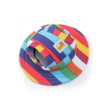 Imagem de leconpet Chapéu de princesa para cães com alça de pescoço ajustável e confortável orifícios para orelhas para cães pequenos e médios em proteção solar ao ar livre (P, listra)