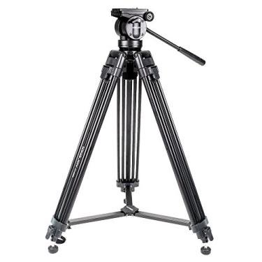 Imagem de Kingjoy VT-2500 Kit profissional de tripé de vídeo de alumínio resistente de 155 cm com cabeça de vídeo fluida