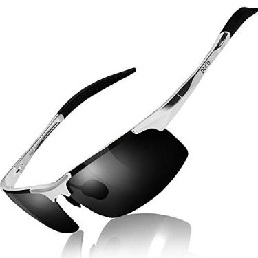 Imagem de DUCO Óculos de sol masculinos esportivos polarizados com proteção UV para homens 8177s, Armação prateada, lente cinza, Medium