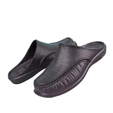 Imagem de bestgift Chinelos de verão para uso interno e externo para a moda masculina doméstica meio chinelos de fundo macio e grande tamanho de cabeça de pacote leve homens Castanho 45.5