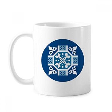 Imagem de Caneca de cerâmica com estampa azul decorativa abstrata marrocos cerâmica xícara de café porcelana louça