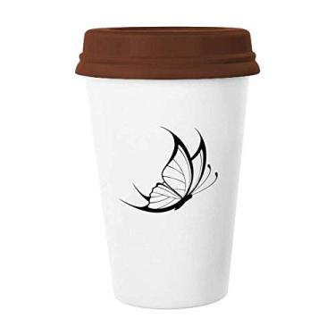Imagem de Caneca de cerâmica simples vintage voando borboleta preta café bebendo vidro cerâmica copo tampa