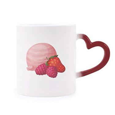 Imagem de Caneca de grés rosa com bola de sorvete de uva morango sensível ao calor Caneca vermelha que muda de cor