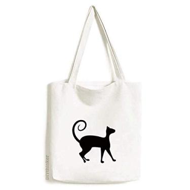 Imagem de Pet Lover bolsa de lona com desenho de animal de gato preto bolsa de compras casual bolsa de mão