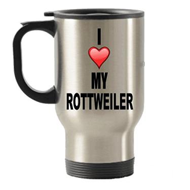 Imagem de I Love My Rottweiler Caneca de aço inoxidável para viagem com isolamento térmico