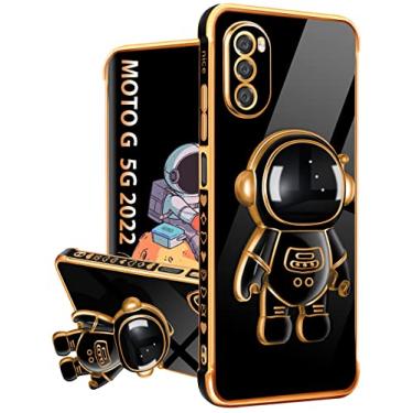 Imagem de Buleens Capa para Motorola Moto G 5G 2022 com suporte de astronauta, capas femininas para Moto G 5G 2022, capa de telefone com design de astronauta espacial 6D para Moto G 5G 2022 6,5 polegadas preta