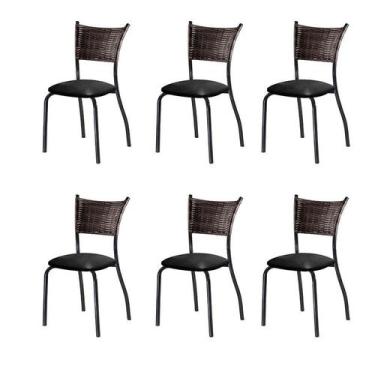 Imagem de Conjunto Com 6 Cadeiras Espanha Iii Preto 89 Cm - Mais Decor