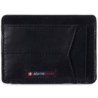 Imagem de Alpine Swiss Carteira masculina minimalista Oliver com bolso frontal RFID vem em uma caixa de presente, Preto napa brilhante, One Size, Carteira com bolso frontal