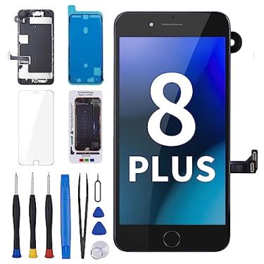 Imagem de Substituição de tela para iPhone 8 Plus preta de 5,5 polegadas com kit de reparo de botão Home 8plus 3D Touch LCD Display digitalizador conjunto completo com sensor de alto-falante da câmera frontal,