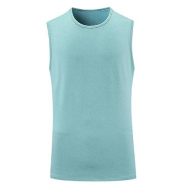 Imagem de Camiseta de compressão masculina Active Vest Body Shaper Slimming cor sólida Abs Muscle Fitness, Azul claro, XG