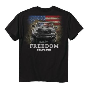 Imagem de Dodge Ram - Camiseta Built for Freedom, preta | Design de caminhão com bandeira americana | 100% algodão, Preto, XXG