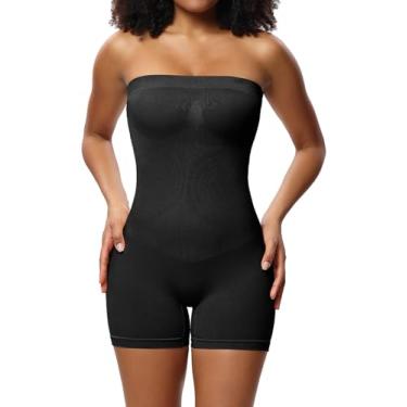 Imagem de Huvgim Body modelador feminino sem alças com controle de barriga, sem costura de compressão esculpida tanga modelador corporal regata, Bo-preto, Large