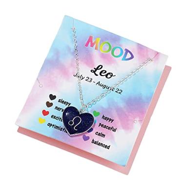 Imagem de Colar com pingente de 12 signos do zodíaco, amor, formato de coração, mudança de cor, temperatura, emoção, humor, para mulheres, meninas, astrologia, horóscopo BFF, amizade, aniversário, joia, Esmalte, Esmalte
