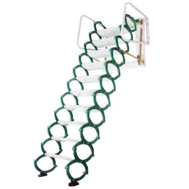 Imagem de Engrossar escada extensível liga dobrável escada puxar para baixo escadas do sótão compacto resistente 661 libras de carga para uso doméstico