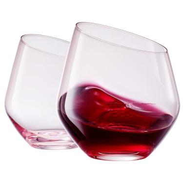 Imagem de Khen Presente de taças de vinho rosa | Conjunto de 2 | Vidro inclinado colorido de 400 ml, vidro alto sem haste, água, presentes para esposa, namorada, mulheres, aniversário, casamento, aniversário,