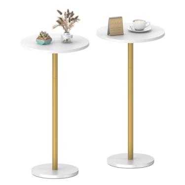 Imagem de NOVIMANGO Conjunto de mesa lateral redonda pequena branca de 2 pedestais para bebidas, mesa de centro redonda de coquetel para sala de estar, mesa de cabeceira para sofá, quarto e varanda