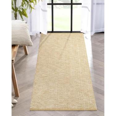Imagem de LEEVAN Passadeira lavável – 6 x 1,8 m, corredor de corredor bege, tapete de entrada reversível tecido à mão, quarto moderno de algodão, banheiro de fazenda, lavanderia macia, hall de entrada de