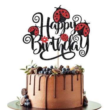 Imagem de Leetaivie Ladybug Happy Birthday Cake Topper，Garden Bugs Little Ladybug Birthday Cake Decor Daisy Spring Ladybug Themed Birthday Party Supplies，Ladybird Happy Birthday Cake Decor For Baby Shower