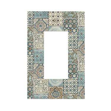 Imagem de 1 Gang Rocker GFCI Interruptor de Luz Placa de Parede Placa Frontal Marrocos Talavera Azulejo Mexicano Placa Decorativa Rústico Ladrilhos do México Antigo Banheiro Casa de Estar Sala de Estar Quarto