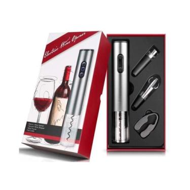 Imagem de Kit Abridor de Vinho Elétrico 3 em 1 Aço Inox Portátil 4 Pçs - HM
