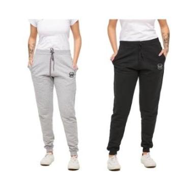 Imagem de KIT COM 02 CALÇAS DE MOLETOM PLUS SIZE FEMININA SLIM SPORT WOOKS - M10p-BRANCO-PRETO-G3-Feminino