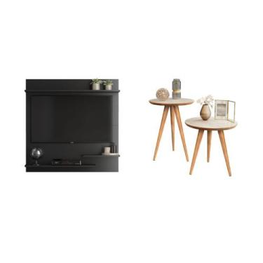 Imagem de Painel Pra Tv 32" Smart Plus Madri Cor Preto + Conjunto Mesa Apoio e L